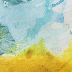 Abstraktes Aquarell in Blau und Gelb