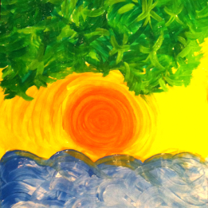 Abstraktes Gemälde mit Sonne und Meer